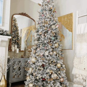 6.5′ King Flock Slim Artificial Christmas Tree Unlit